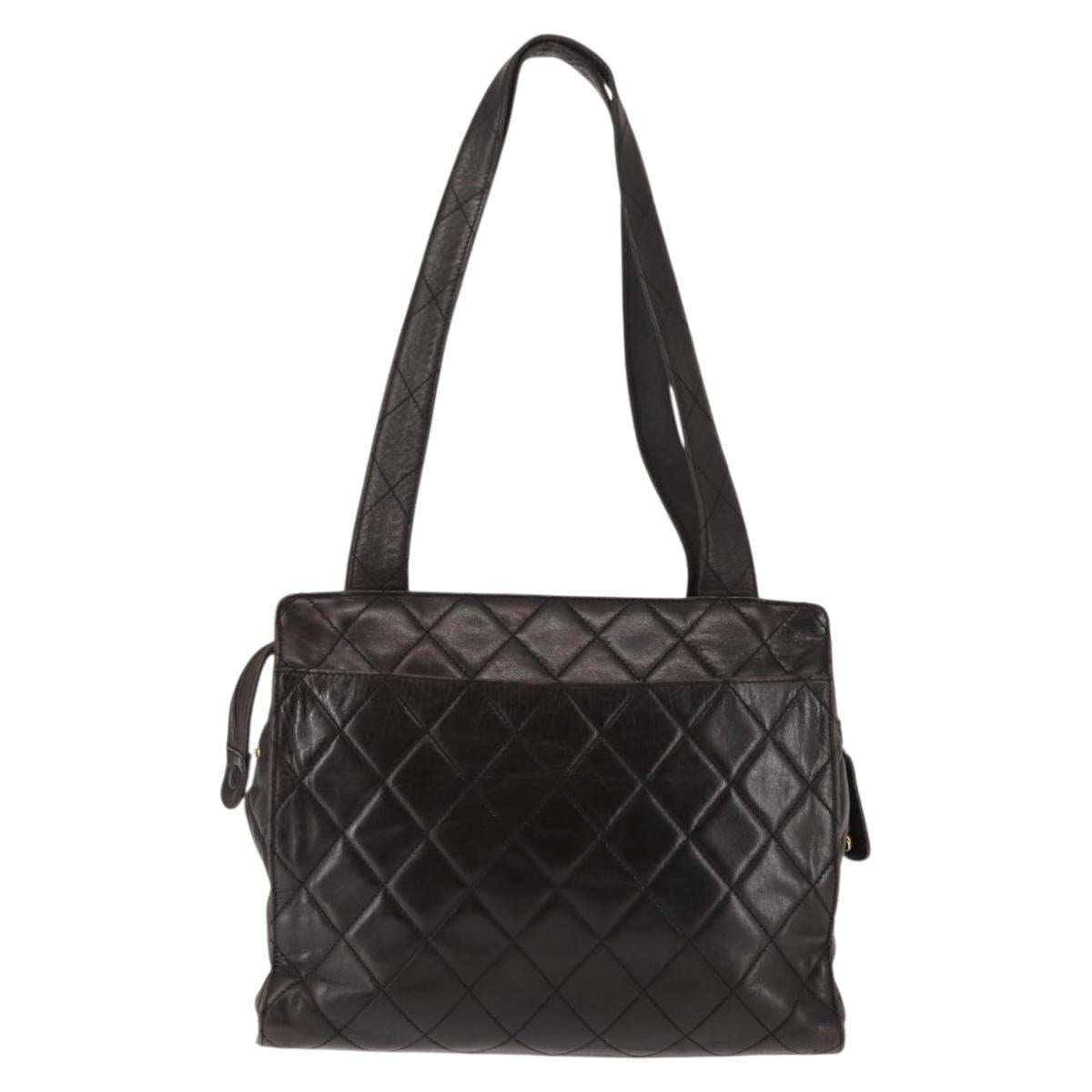 CHANEL Matelasse Tote Bag Lamb Skin Brown Gold CC Auth BA6861