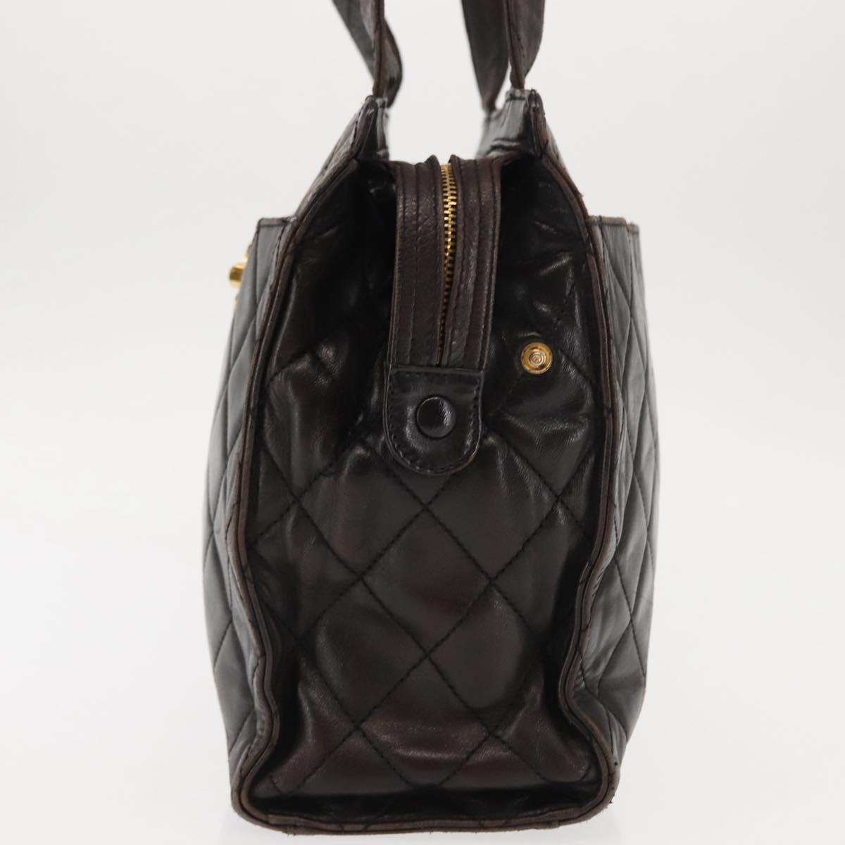 CHANEL Matelasse Tote Bag Lamb Skin Brown Gold CC Auth BA6861