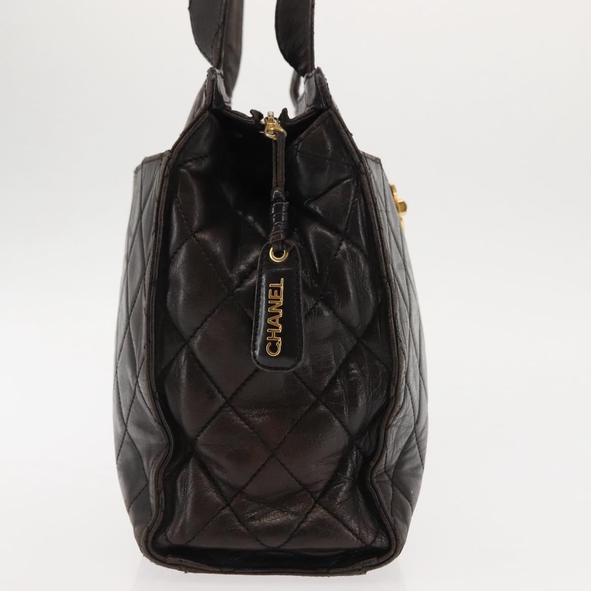 CHANEL Matelasse Tote Bag Lamb Skin Brown Gold CC Auth BA6861