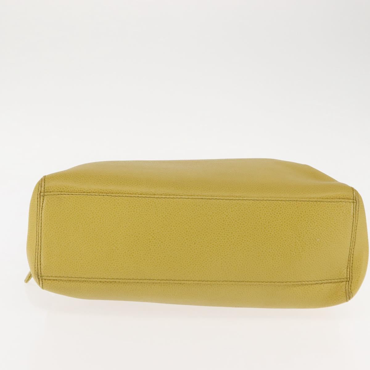 CHANEL Chain Hand Bag Caviar Skin Yellow Gold CC Auth BA6862