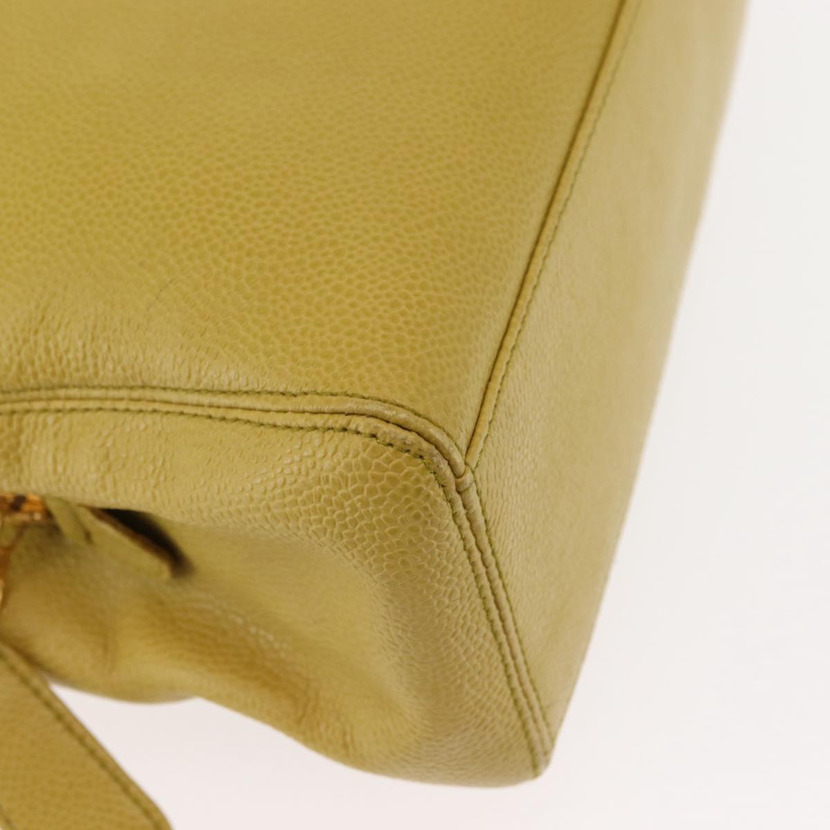 CHANEL Chain Hand Bag Caviar Skin Yellow Gold CC Auth BA6862