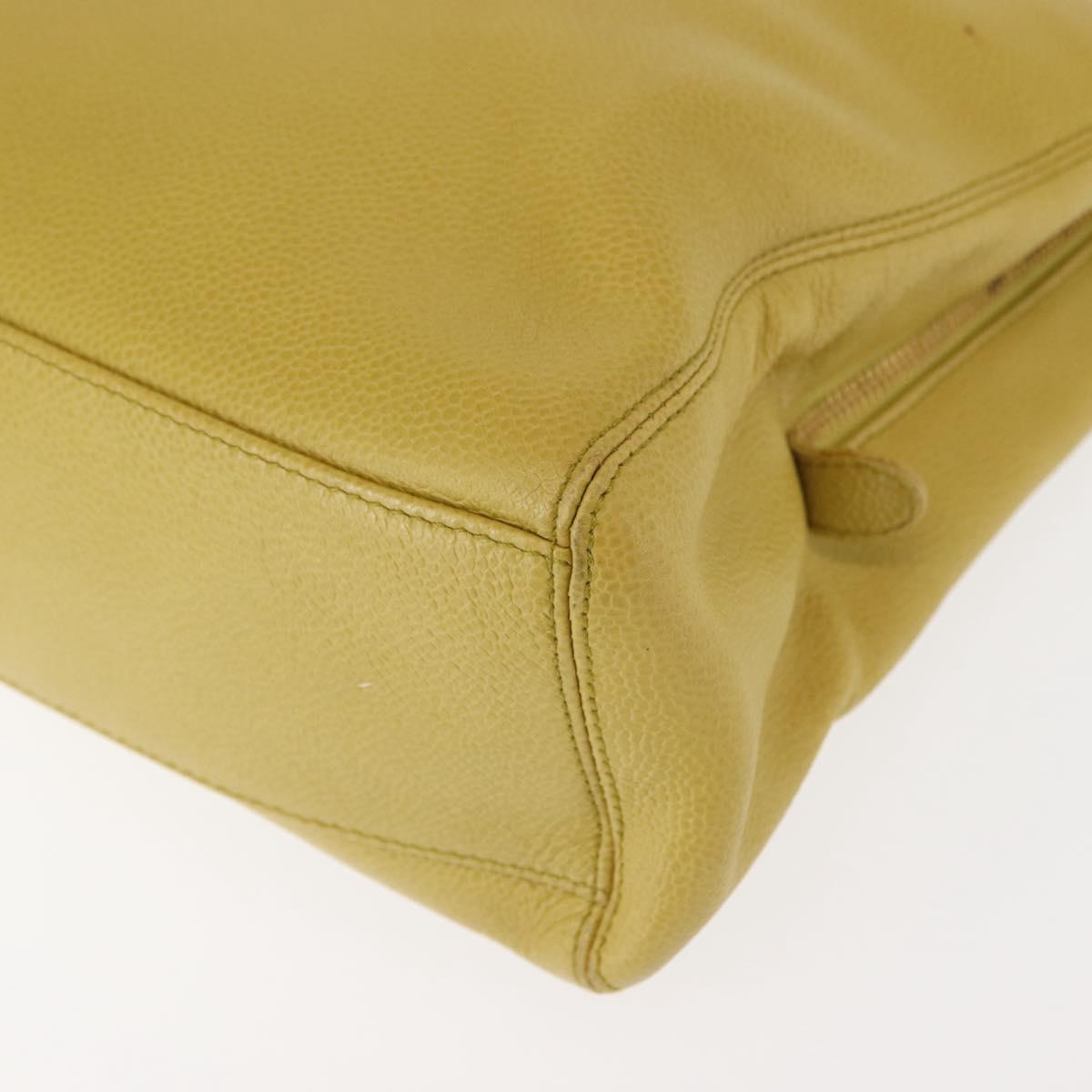 CHANEL Chain Hand Bag Caviar Skin Yellow Gold CC Auth BA6862