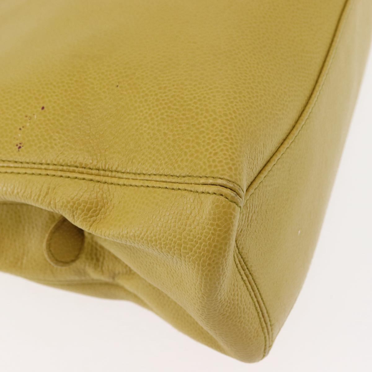 CHANEL Chain Hand Bag Caviar Skin Yellow Gold CC Auth BA6862