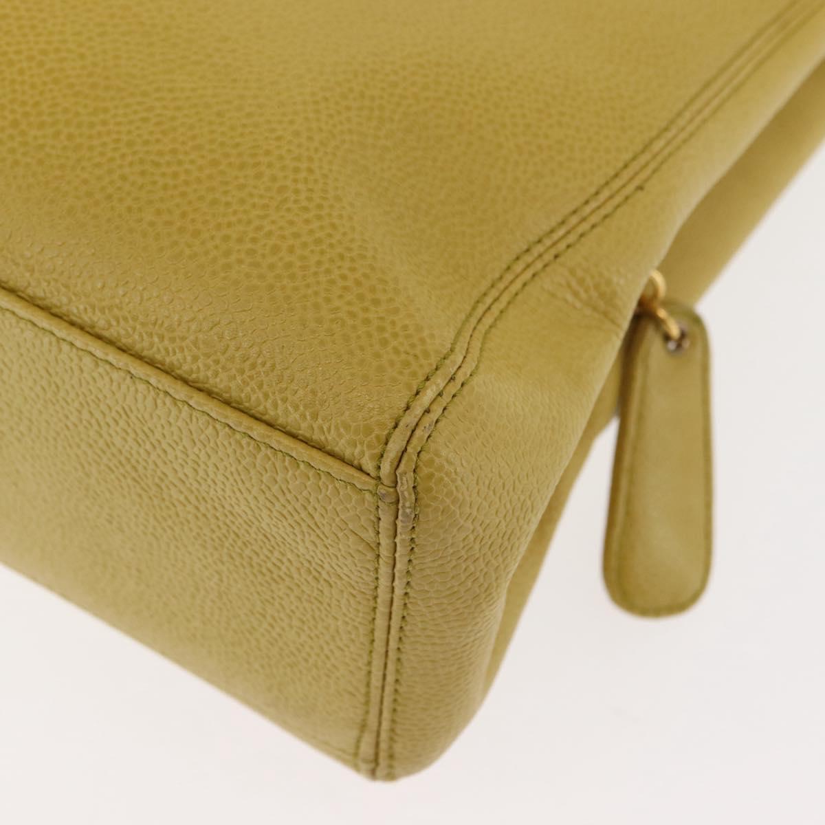 CHANEL Chain Hand Bag Caviar Skin Yellow Gold CC Auth BA6862