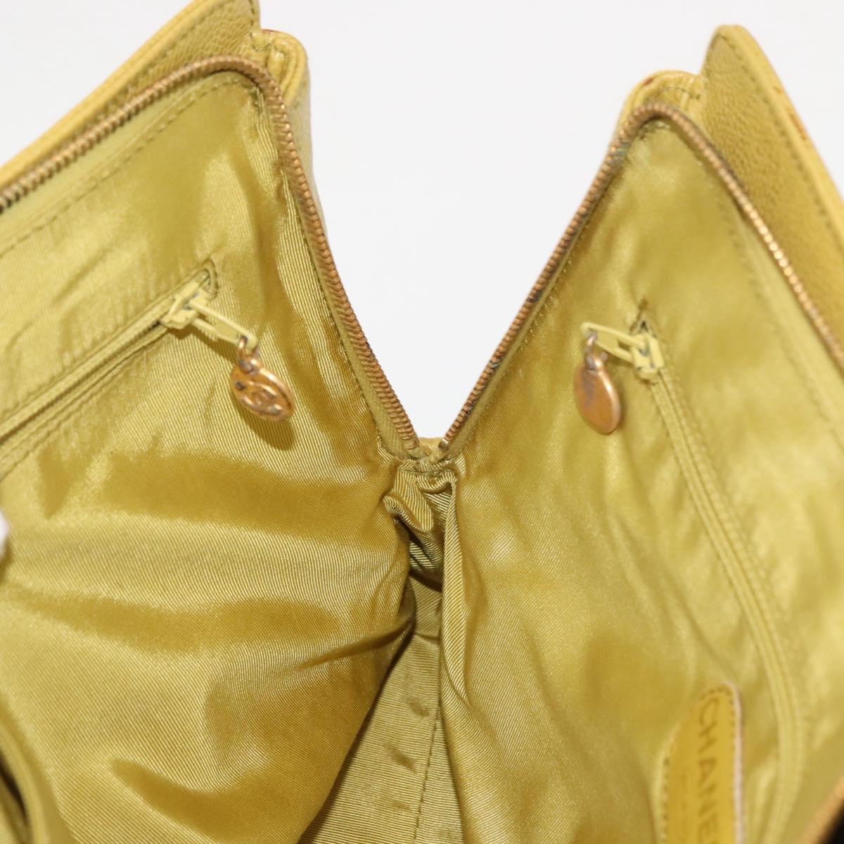 CHANEL Chain Hand Bag Caviar Skin Yellow Gold CC Auth BA6862