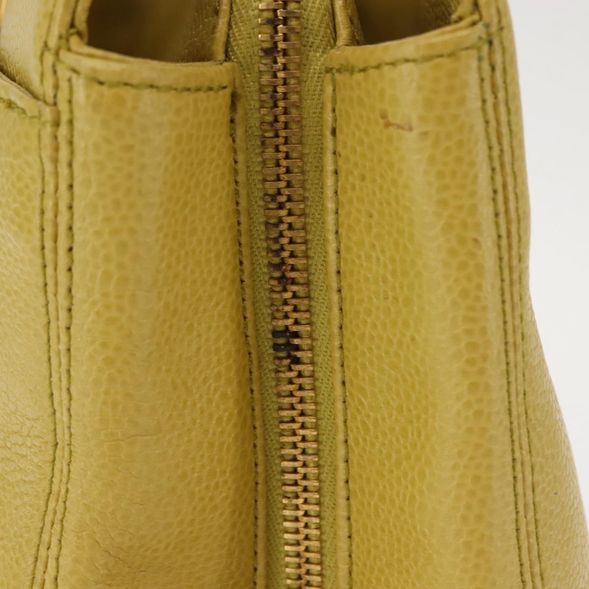 CHANEL Chain Hand Bag Caviar Skin Yellow Gold CC Auth BA6862