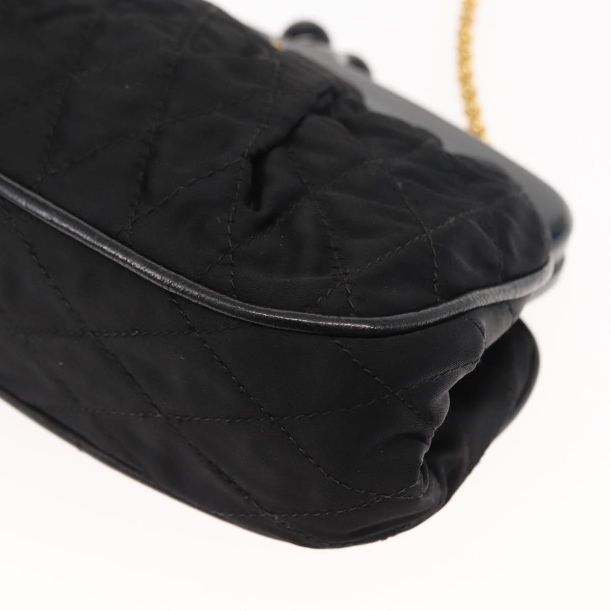 CHANEL Matelasse Chain Shoulder Bag Satin Black Gold CC Auth BA6866