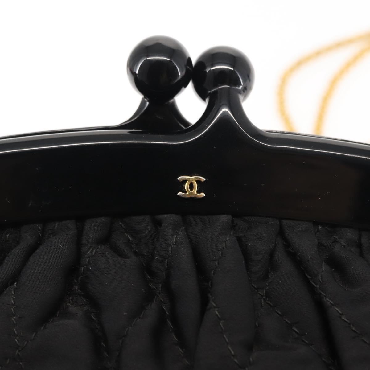 CHANEL Matelasse Chain Shoulder Bag Satin Black Gold CC Auth BA6866