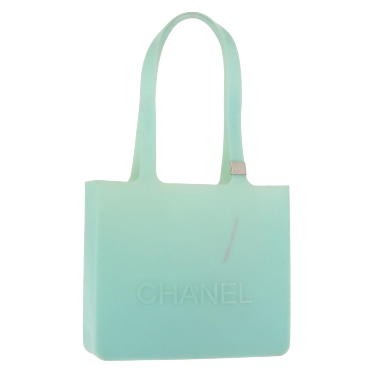 CHANEL Tote Bag rubber Turquoise Blue CC Auth BA6869