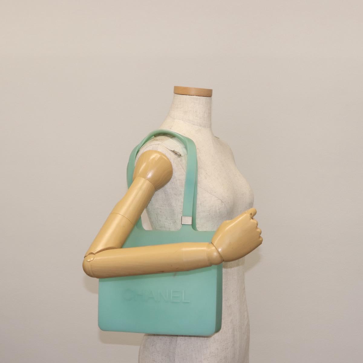 CHANEL Tote Bag rubber Turquoise Blue CC Auth BA6869