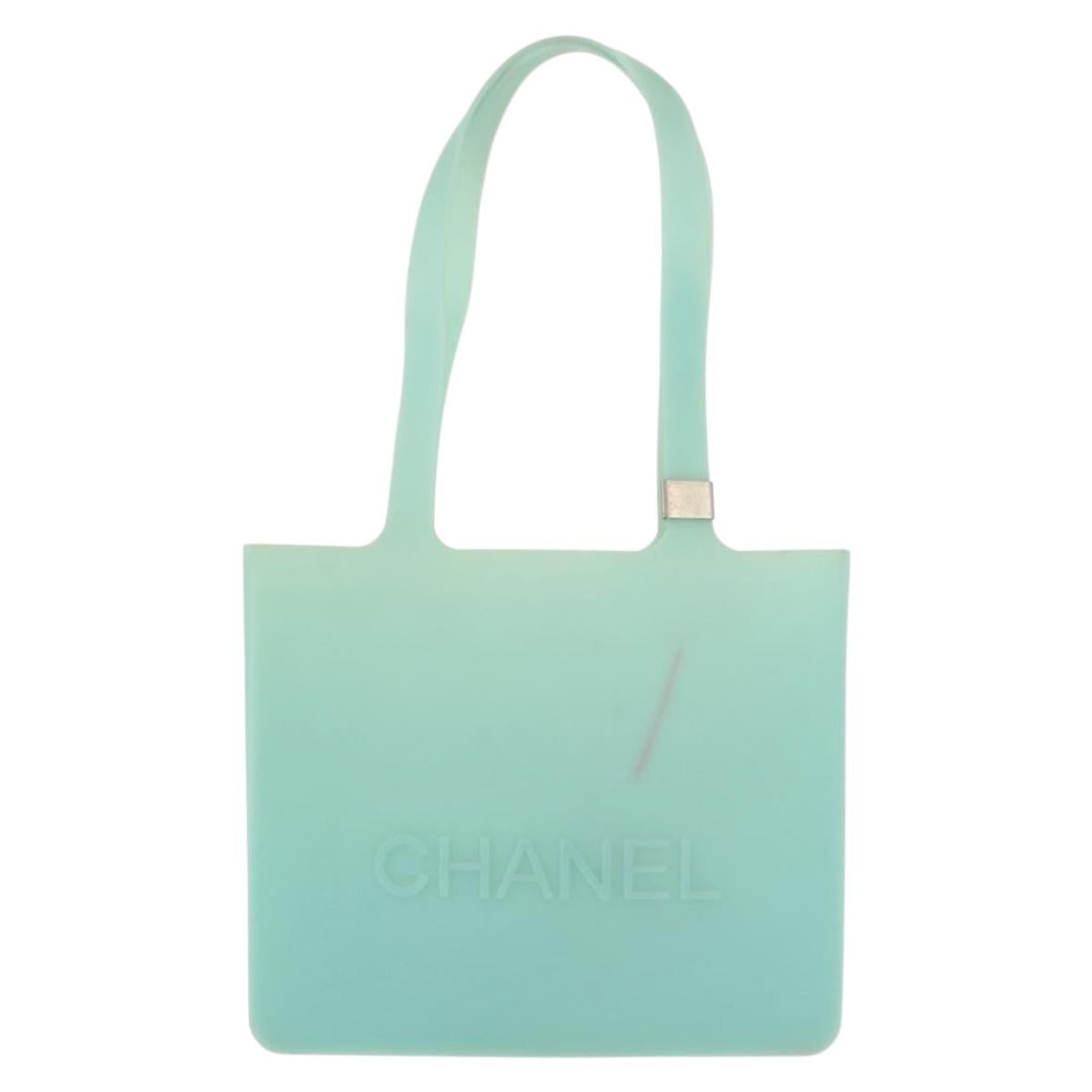 CHANEL Tote Bag rubber Turquoise Blue CC Auth BA6869