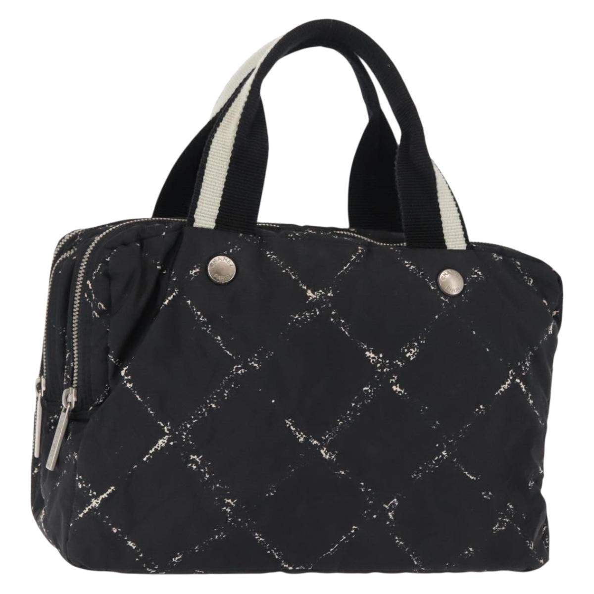 CHANEL Travel Line Mini Boston Bag Nylon Black Silver CC Auth BA6870