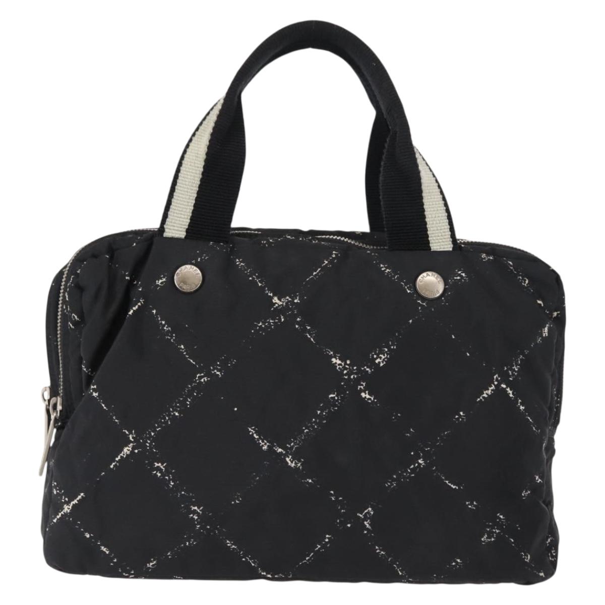 CHANEL Travel Line Mini Boston Bag Nylon Black Silver CC Auth BA6870