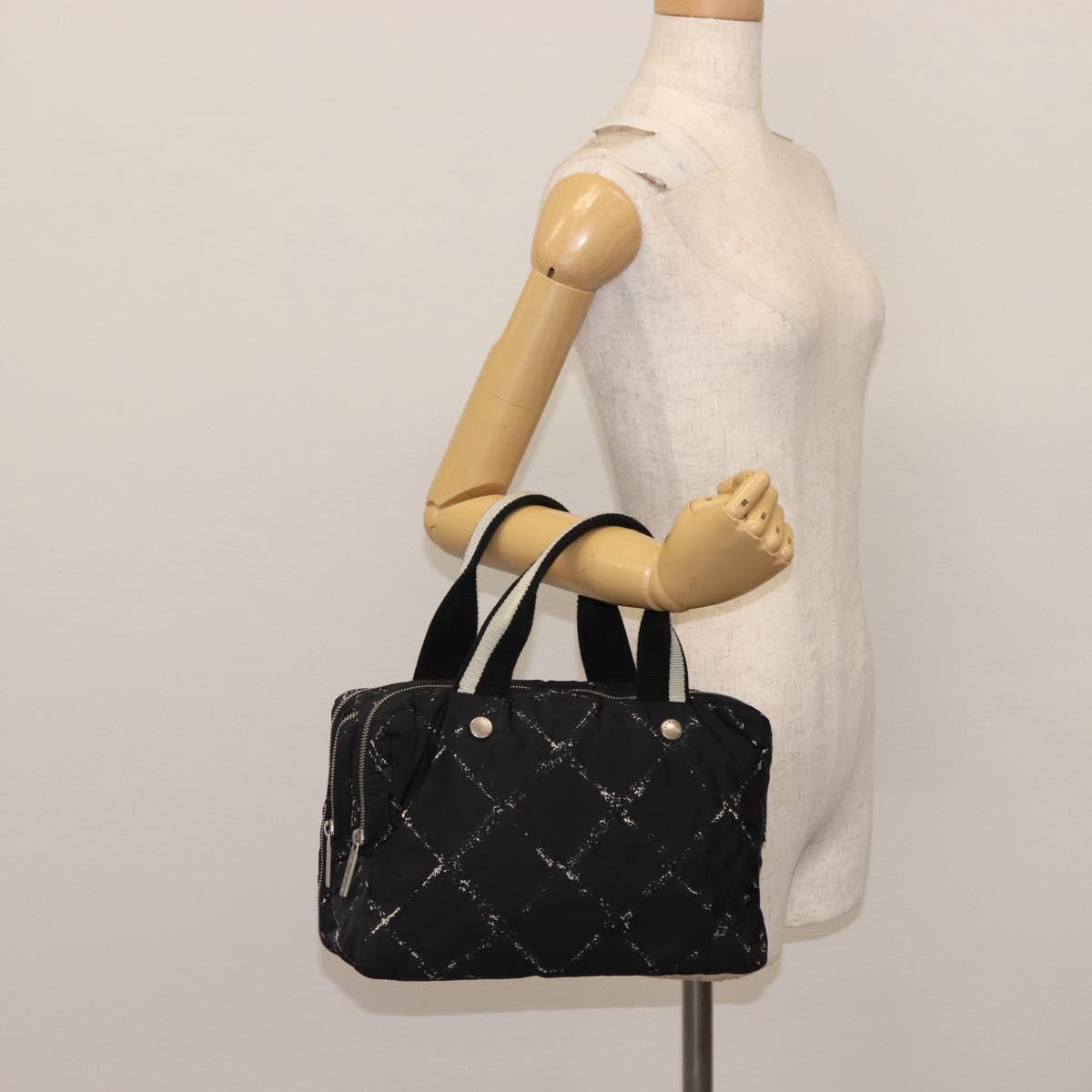 CHANEL Travel Line Mini Boston Bag Nylon Black Silver CC Auth BA6870