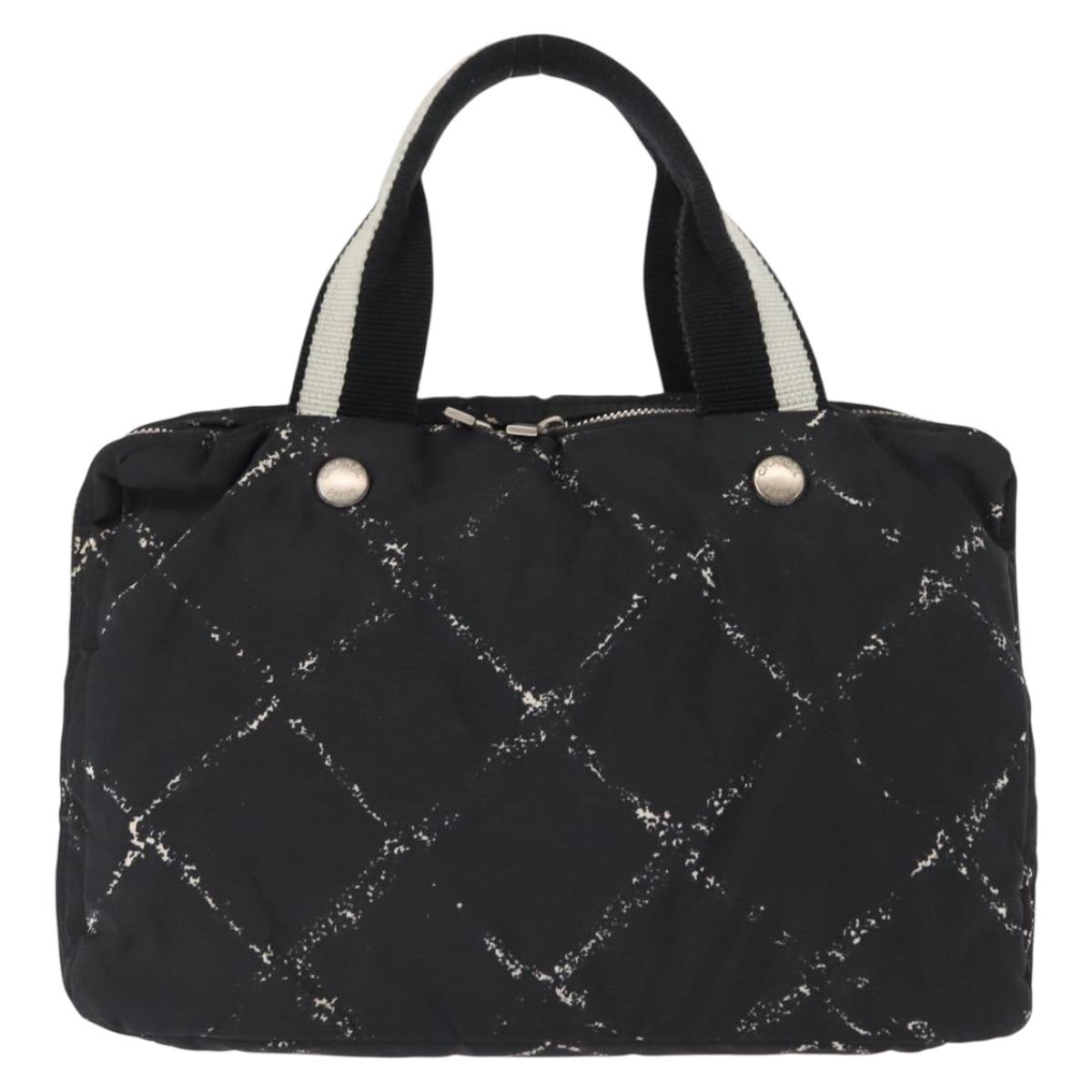 CHANEL Travel Line Mini Boston Bag Nylon Black Silver CC Auth BA6870