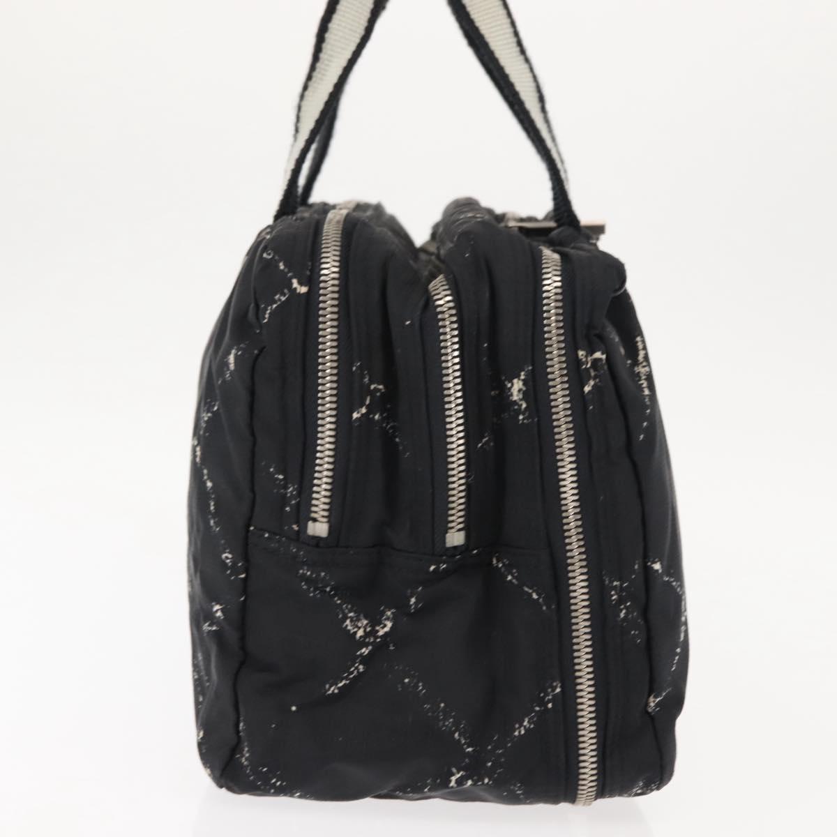 CHANEL Travel Line Mini Boston Bag Nylon Black Silver CC Auth BA6870