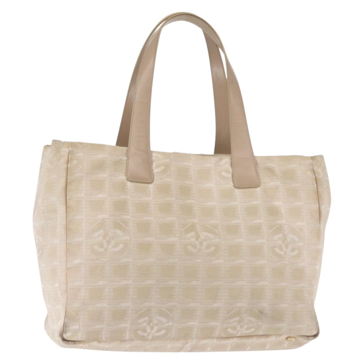 CHANEL New Travel Line Tote Bag Nylon Beige Gold CC Auth BA6872