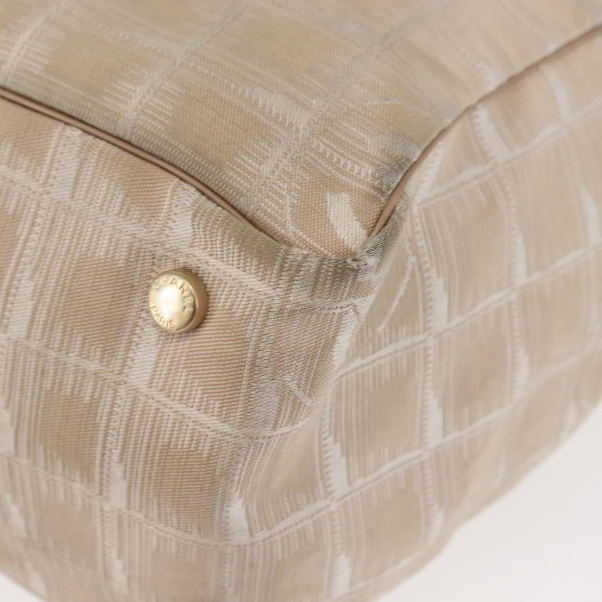 CHANEL New Travel Line Tote Bag Nylon Beige Gold CC Auth BA6872