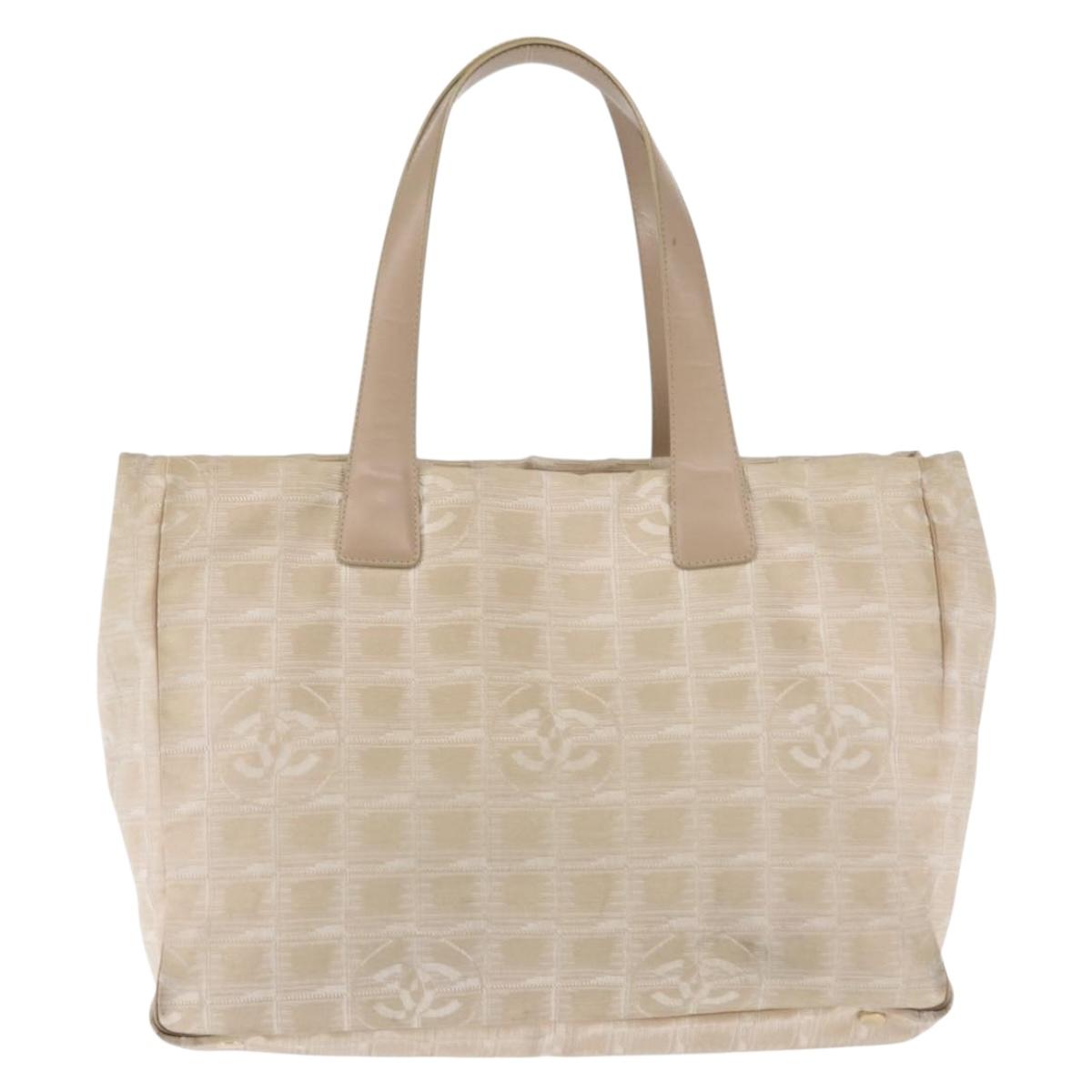 CHANEL New Travel Line Tote Bag Nylon Beige Gold CC Auth BA6872