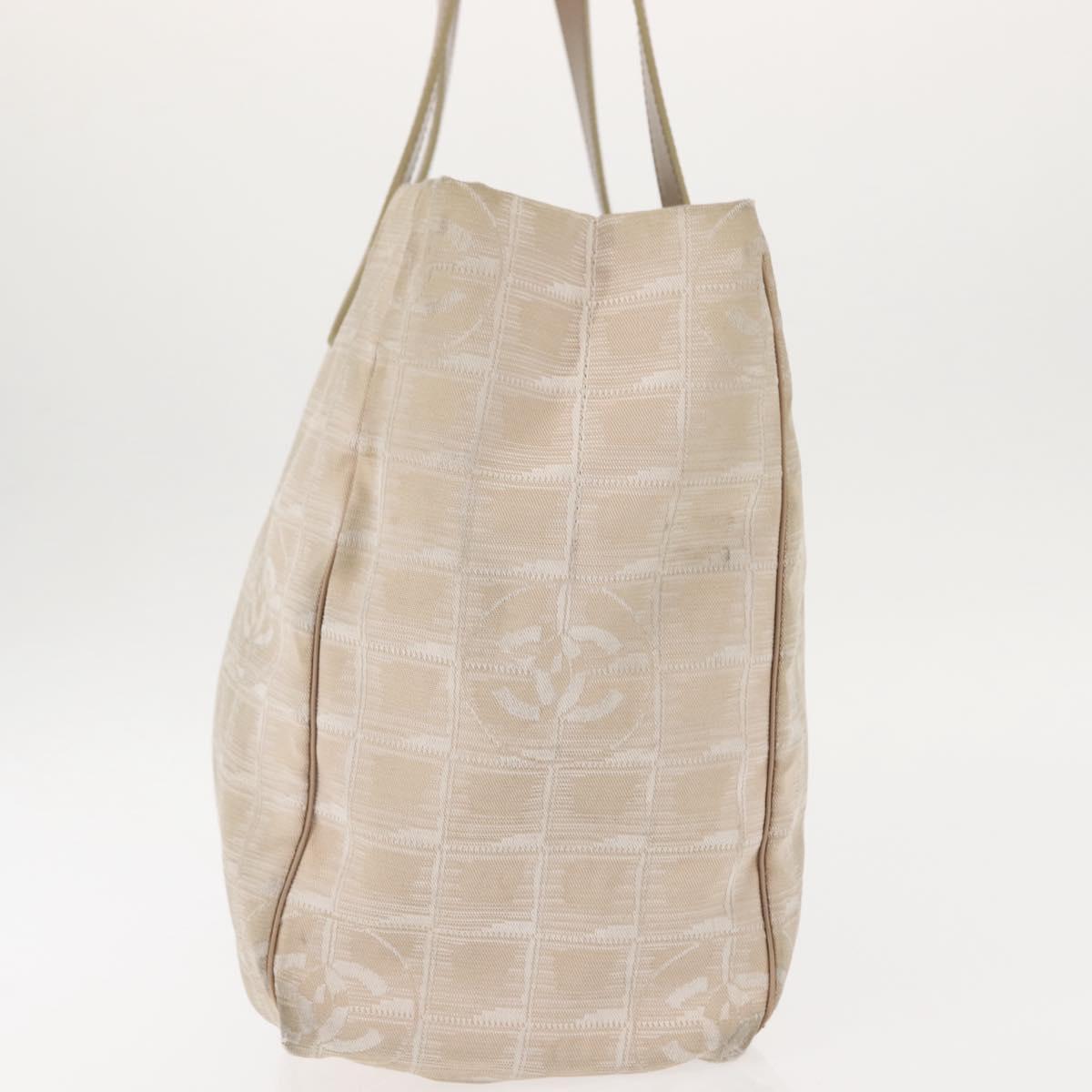 CHANEL New Travel Line Tote Bag Nylon Beige Gold CC Auth BA6872