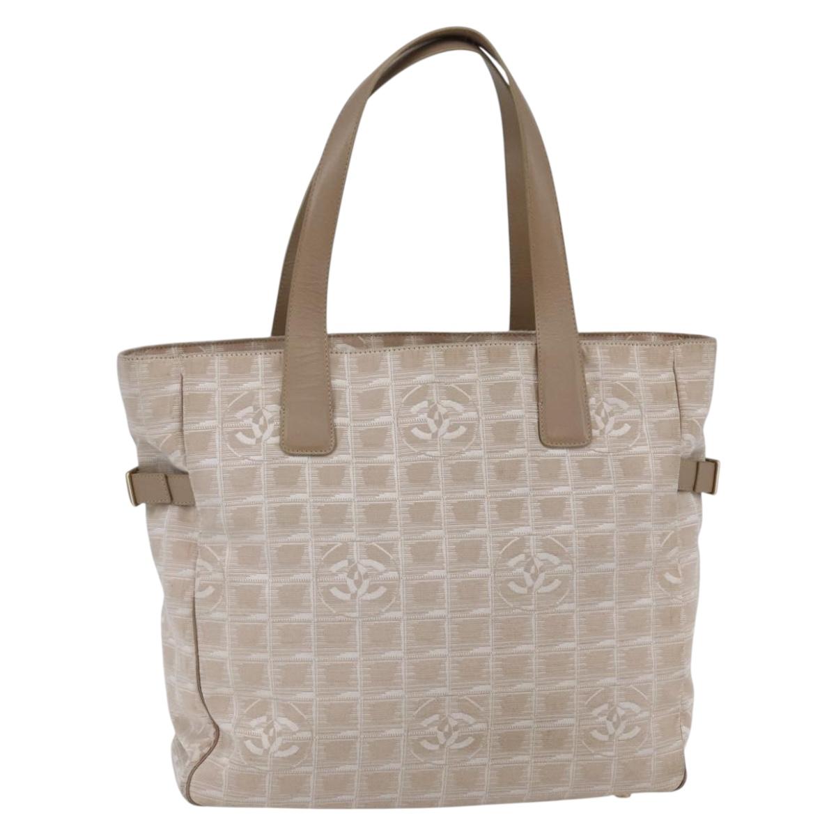 CHANEL New Travel Line Tote Bag Nylon Beige Gold CC Auth BA6873
