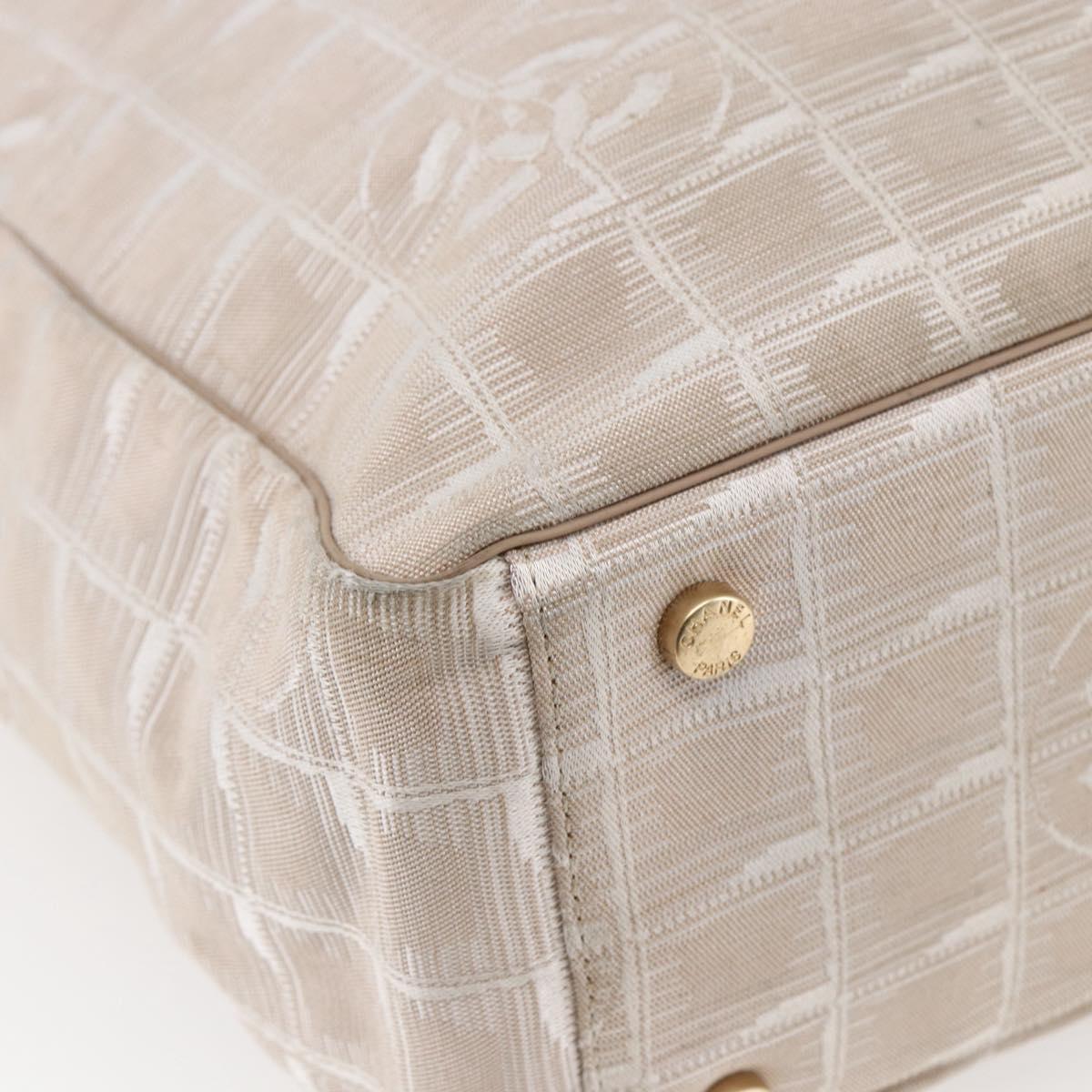 CHANEL New Travel Line Tote Bag Nylon Beige Gold CC Auth BA6873