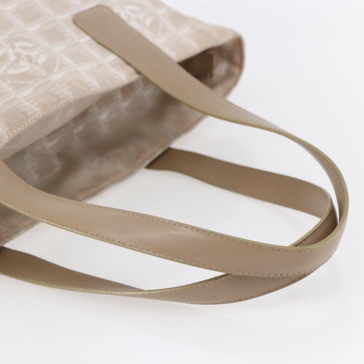 CHANEL New Travel Line Tote Bag Nylon Beige Gold CC Auth BA6873