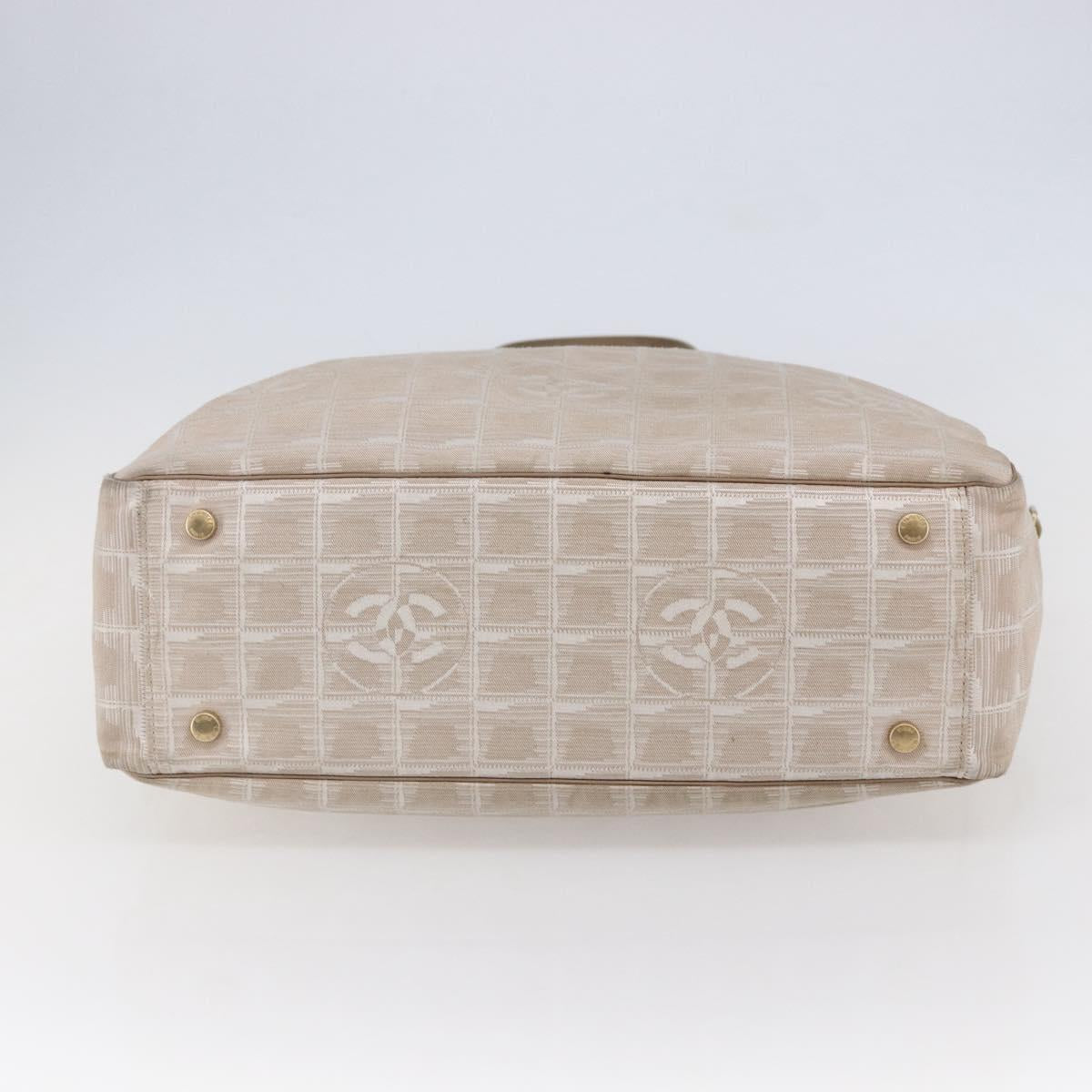 CHANEL New Travel Line Tote Bag Nylon Beige Gold CC Auth BA6873