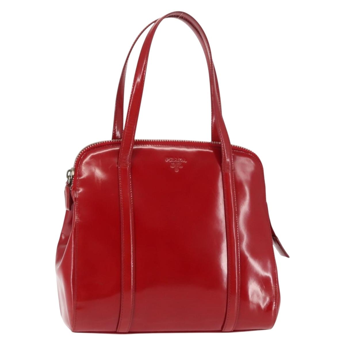 PRADA Hand Bag Enamel Red Silver Auth BA6875