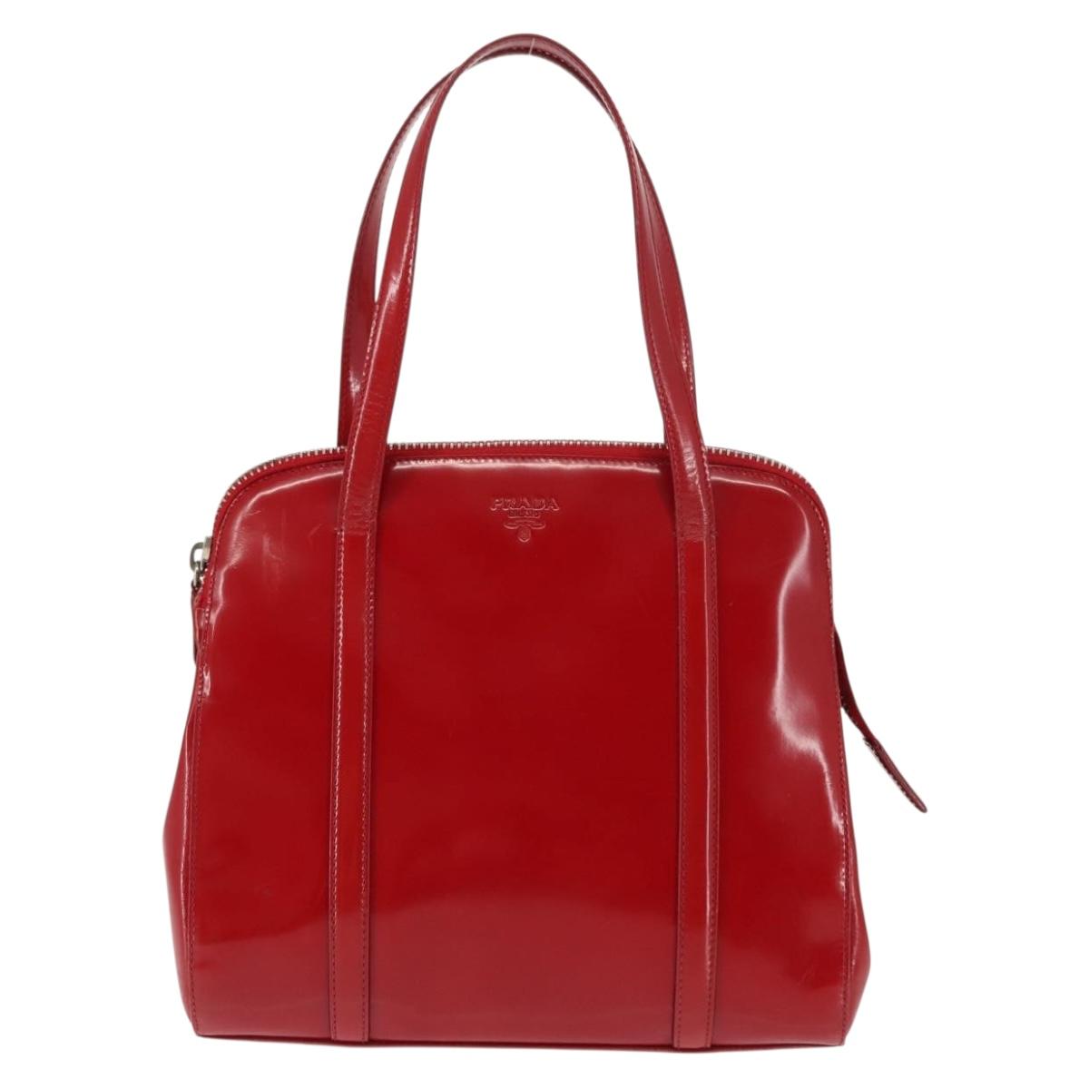 PRADA Hand Bag Enamel Red Silver Auth BA6875