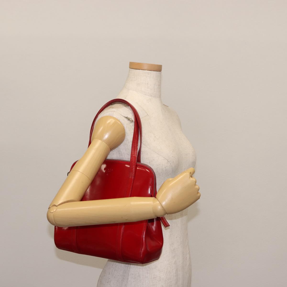 PRADA Hand Bag Enamel Red Silver Auth BA6875