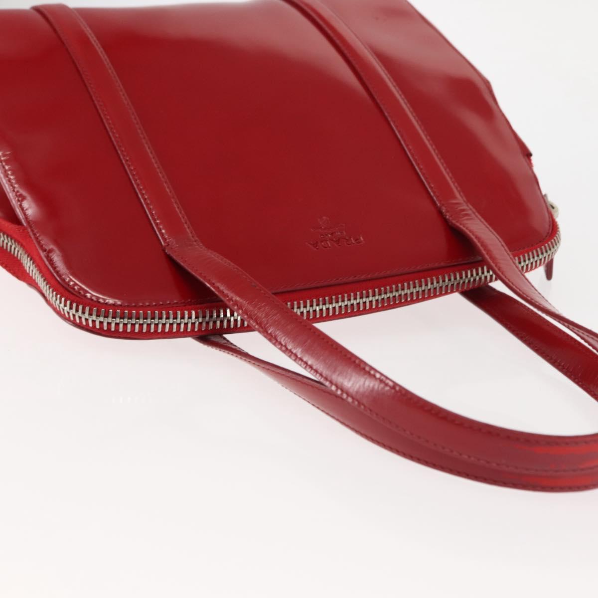 PRADA Hand Bag Enamel Red Silver Auth BA6875