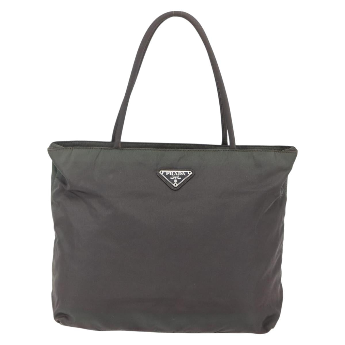 PRADA Tote Bag Nylon Khaki Silver Auth BA6877
