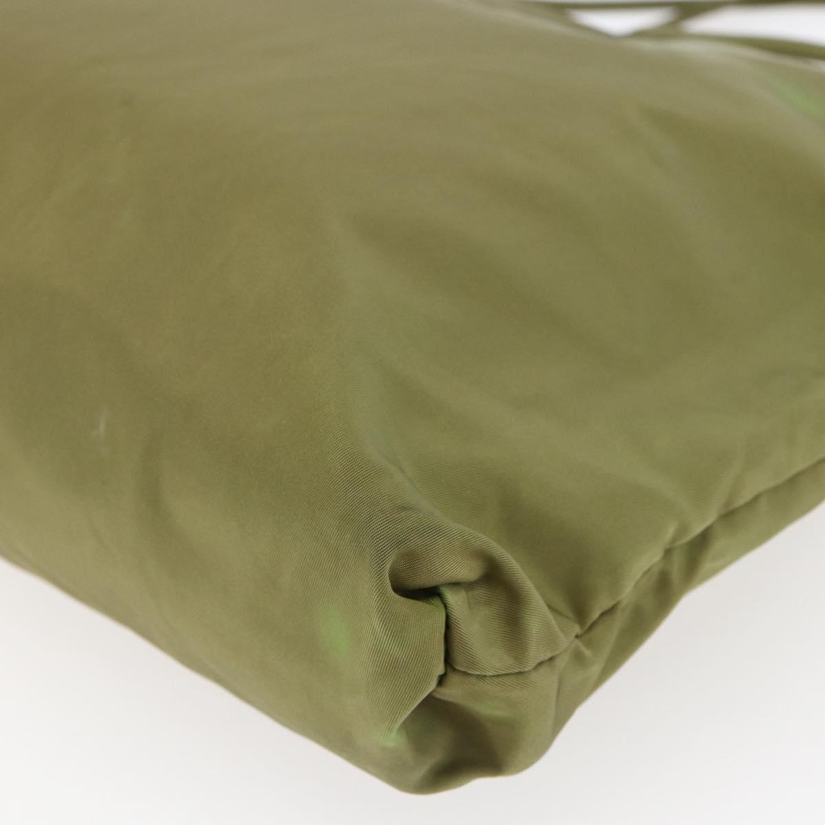 PRADA Tote Bag Nylon Khaki Silver Auth BA6878