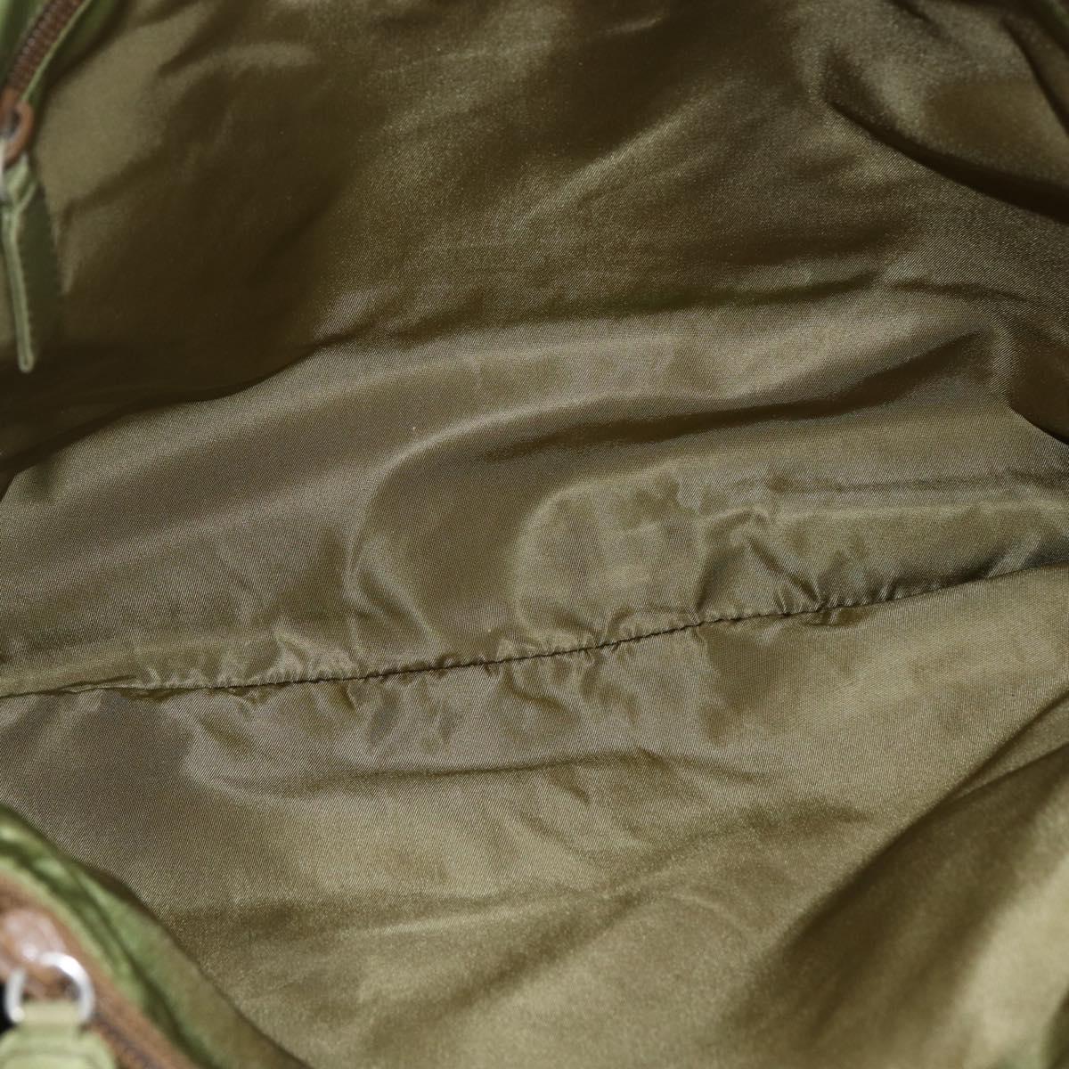 PRADA Tote Bag Nylon Khaki Silver Auth BA6878