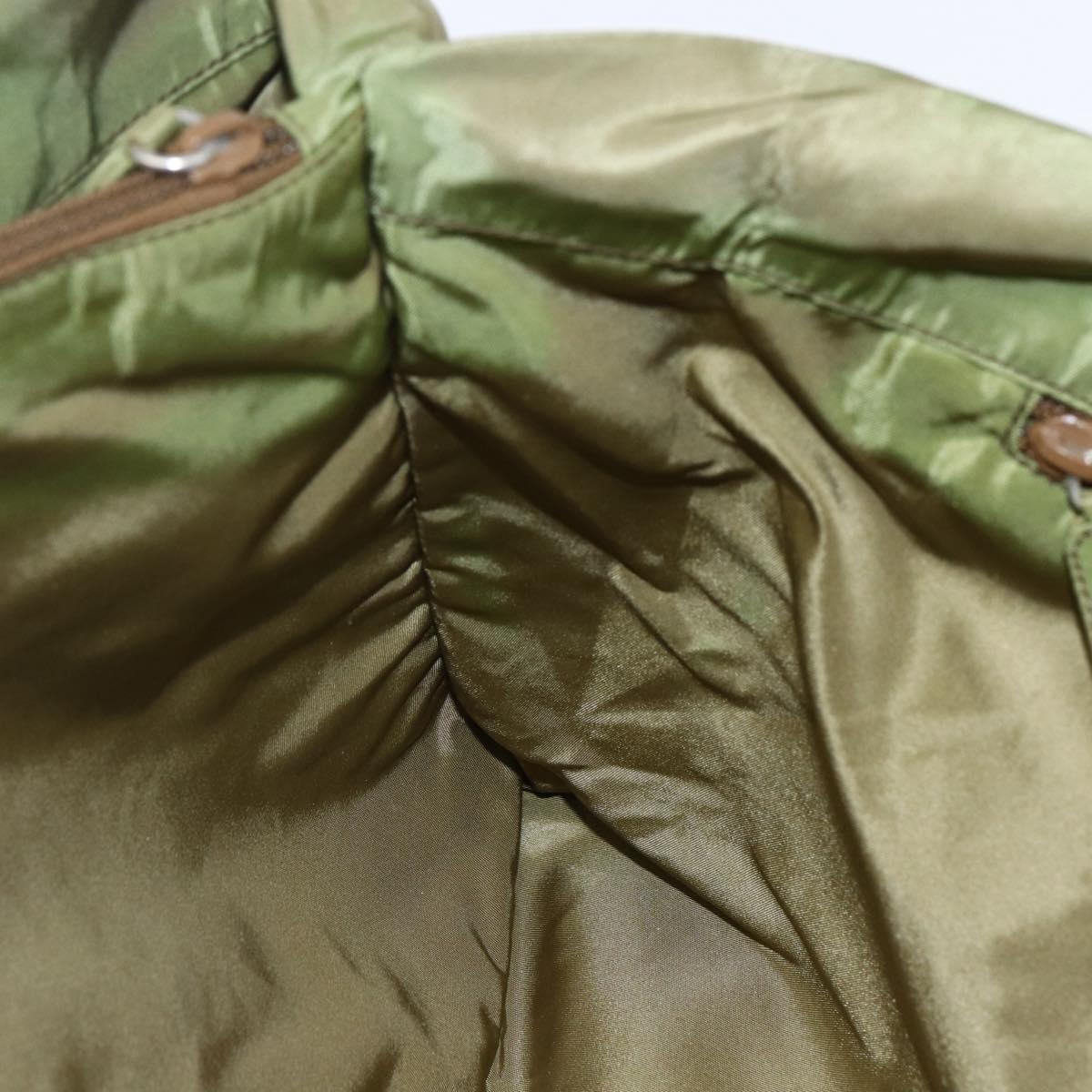 PRADA Tote Bag Nylon Khaki Silver Auth BA6878