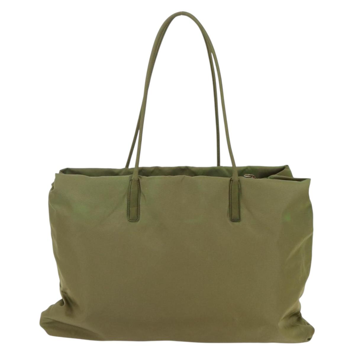 PRADA Tote Bag Nylon Khaki Silver Auth BA6878