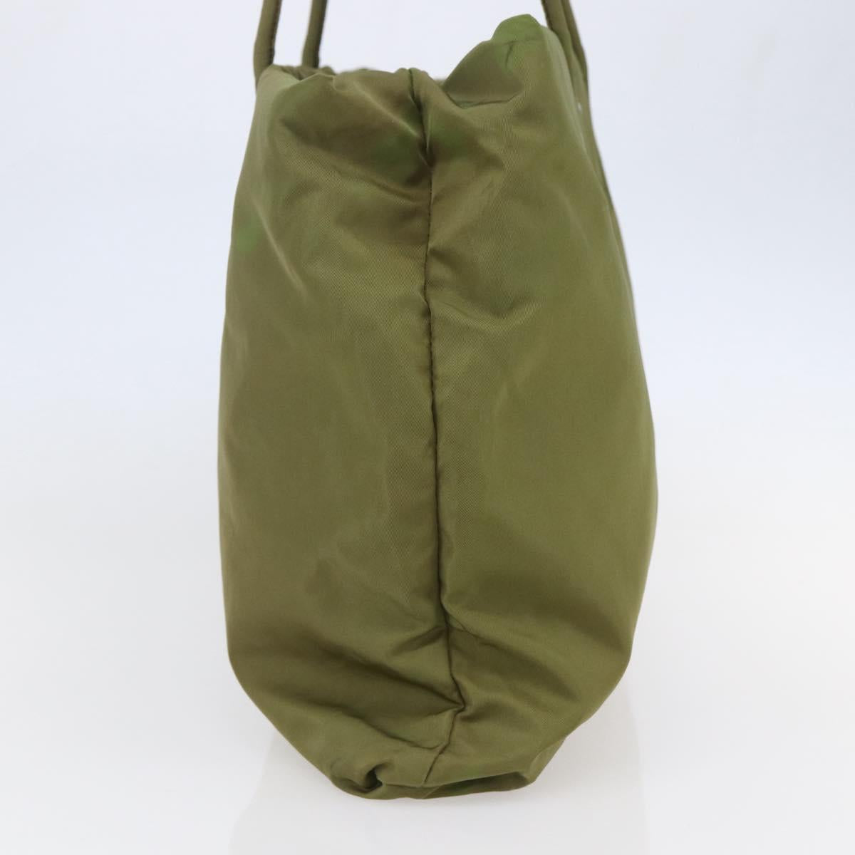PRADA Tote Bag Nylon Khaki Silver Auth BA6878