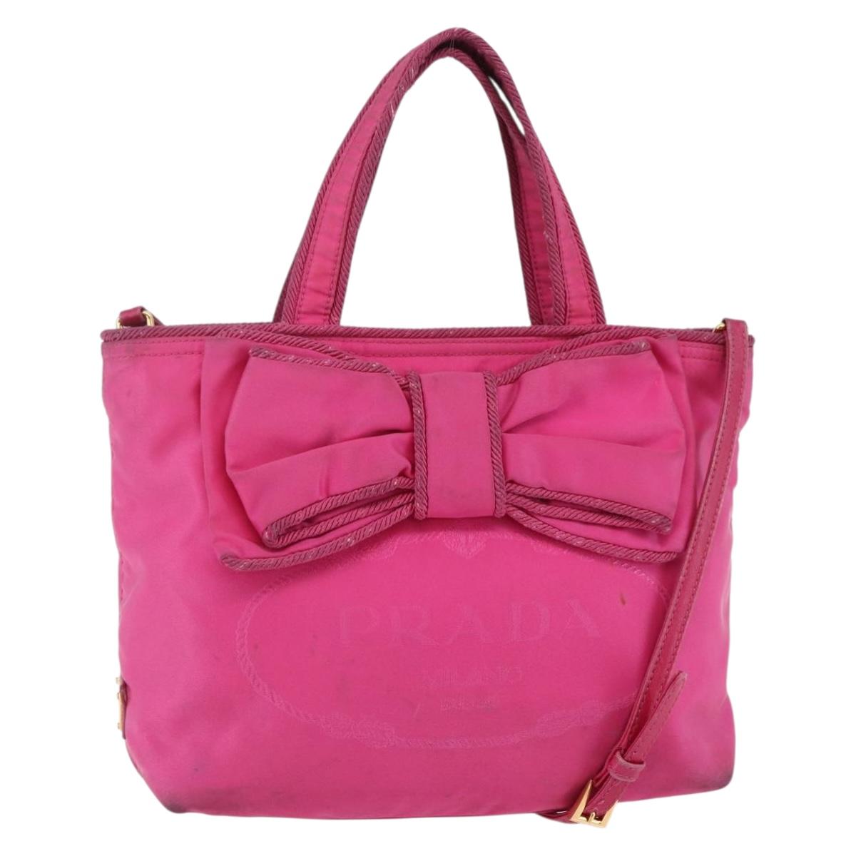 PRADA Hand Bag Nylon 2way Pink Gold Auth BA6879