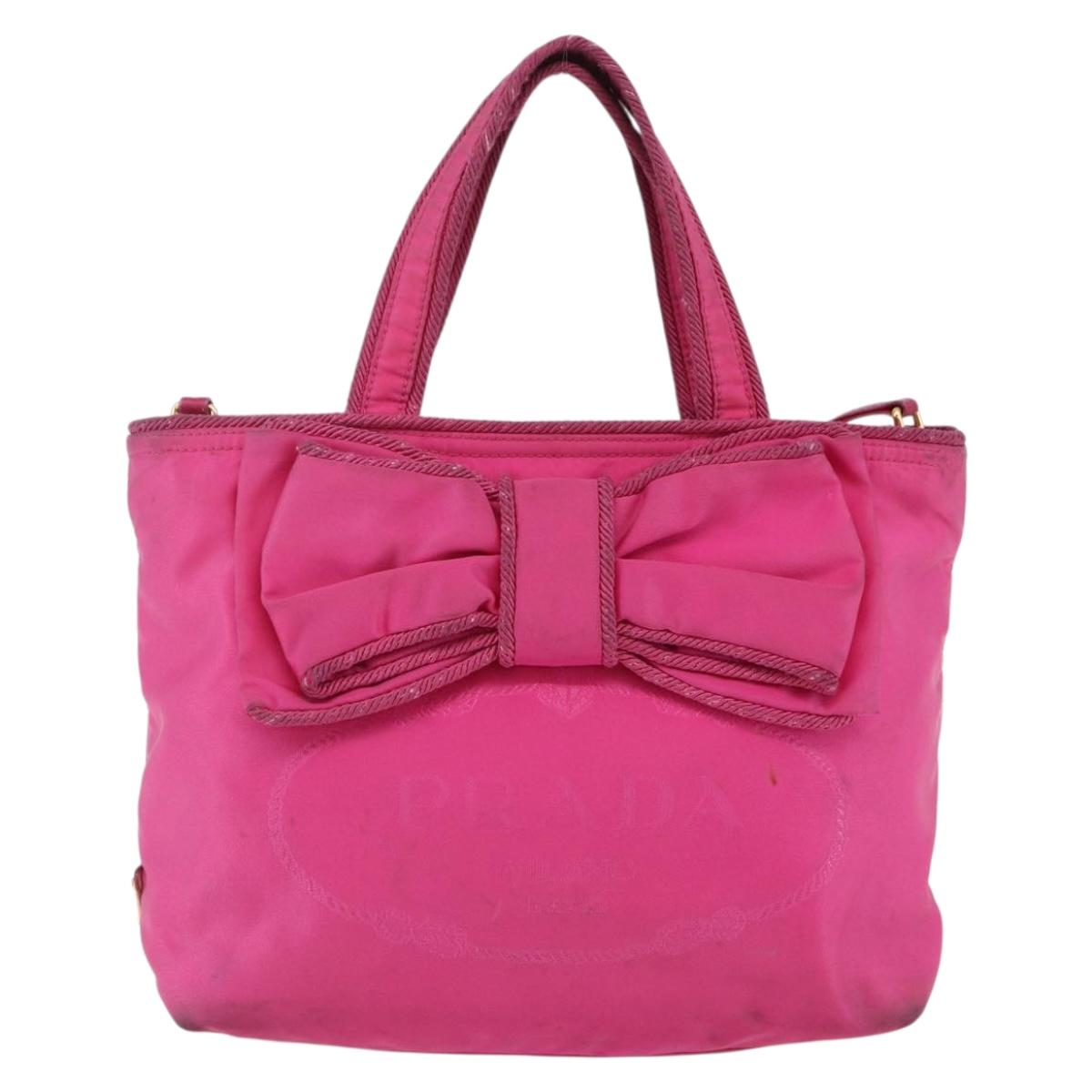 PRADA Hand Bag Nylon 2way Pink Gold Auth BA6879