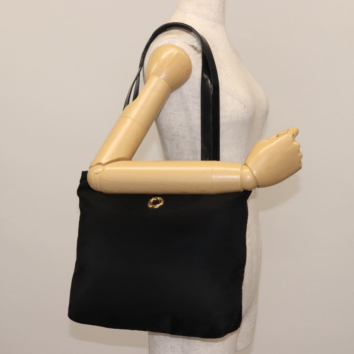 CELINE Tote Bag Nylon Enamel 2way Black Gold Auth BA6881