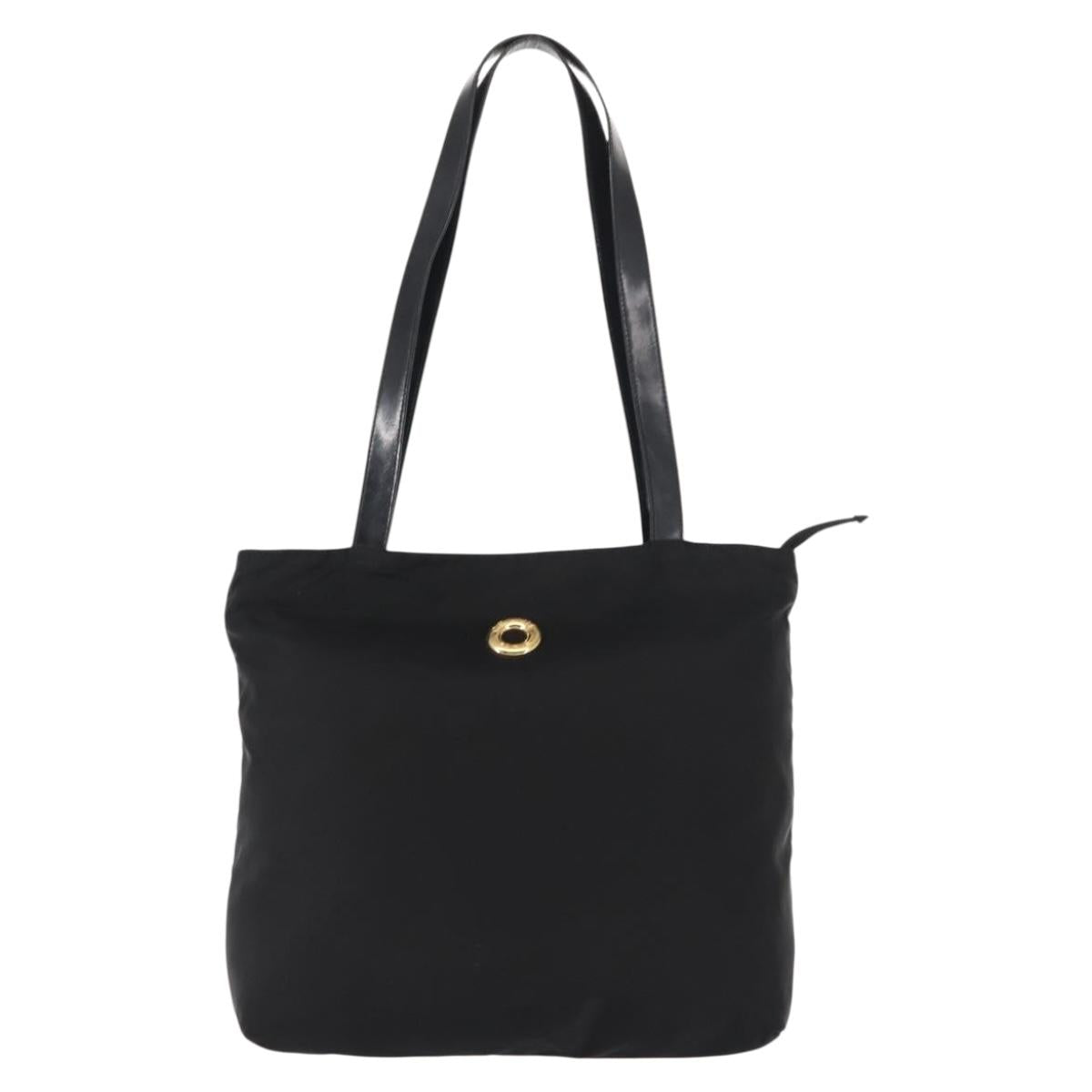 CELINE Tote Bag Nylon Enamel 2way Black Gold Auth BA6881
