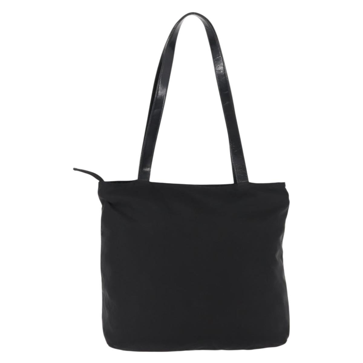 CELINE Tote Bag Nylon Enamel 2way Black Gold Auth BA6881