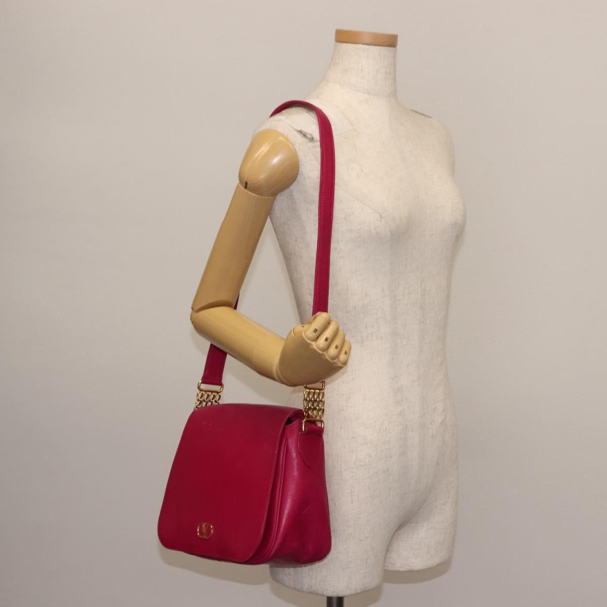 VALENTINO Shoulder Bag Leather Pink Auth BA6886