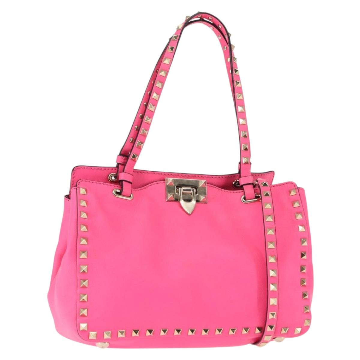VALENTINO Studs Tote Bag Leather 2way Pink Auth BA6888