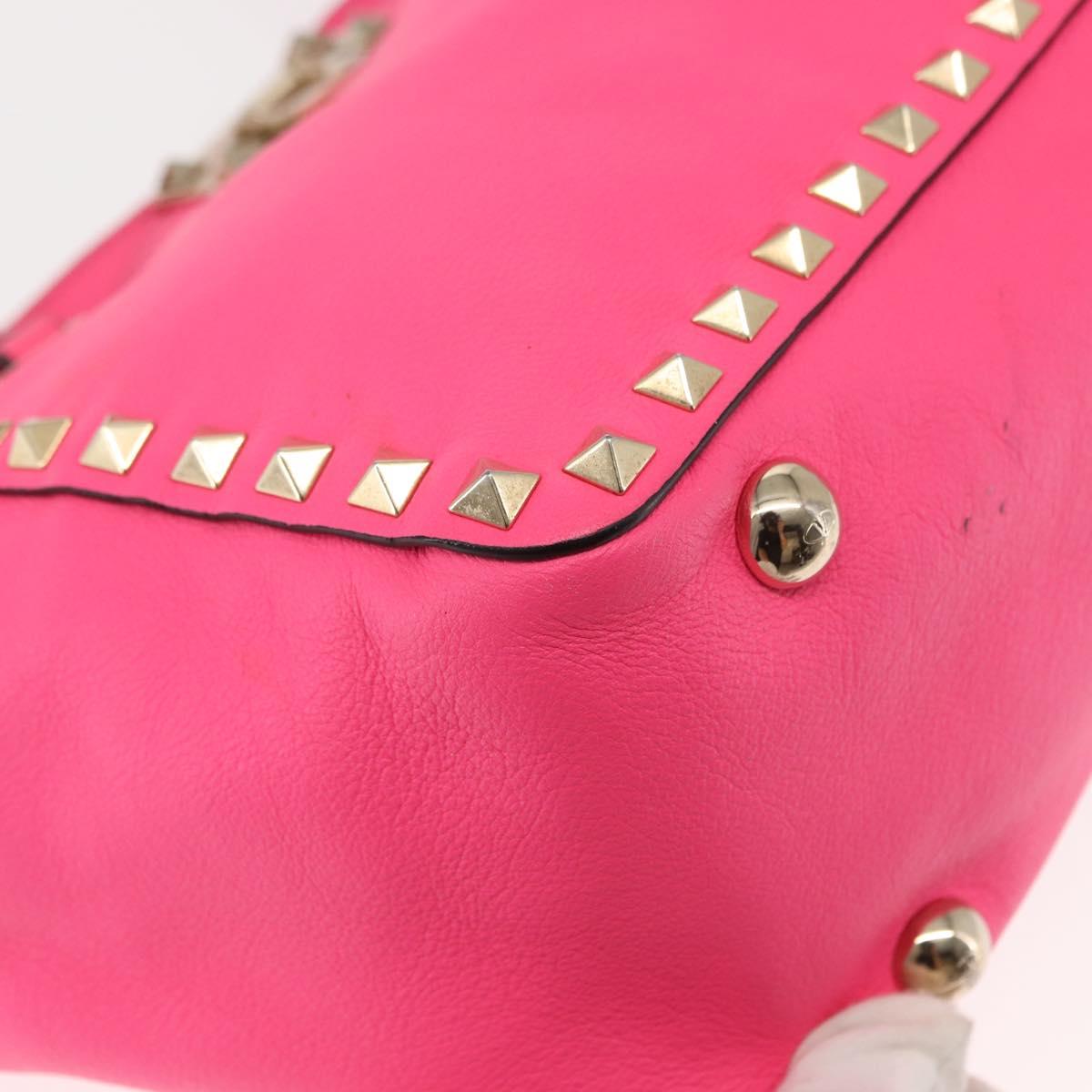 VALENTINO Studs Tote Bag Leather 2way Pink Auth BA6888
