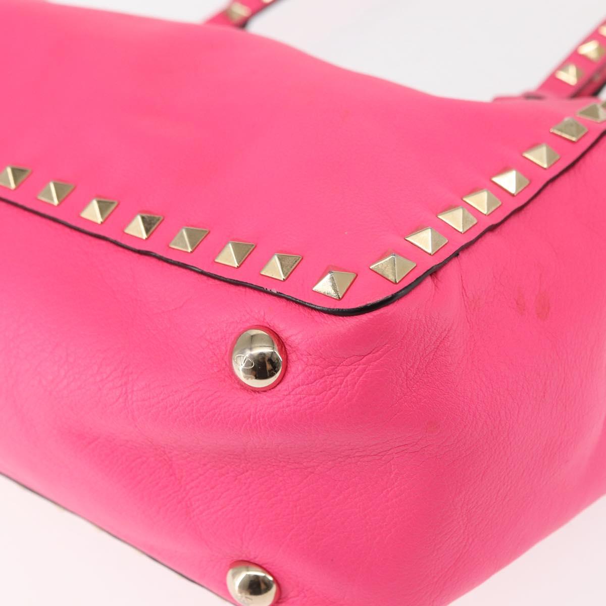 VALENTINO Studs Tote Bag Leather 2way Pink Auth BA6888