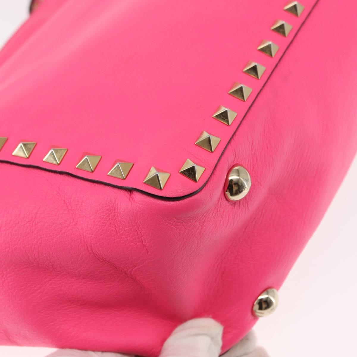 VALENTINO Studs Tote Bag Leather 2way Pink Auth BA6888