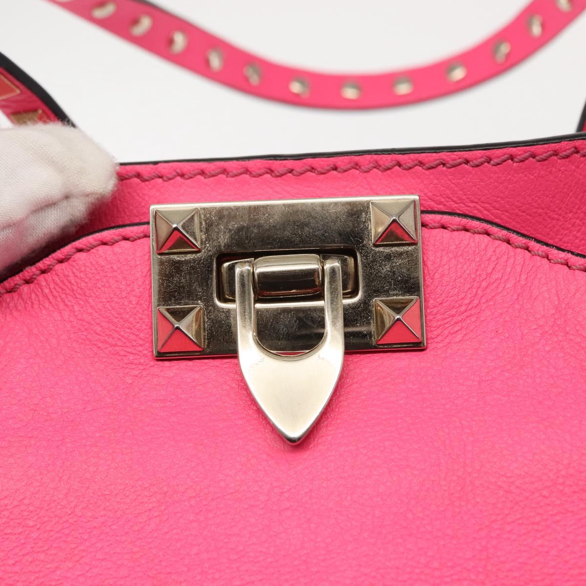 VALENTINO Studs Tote Bag Leather 2way Pink Auth BA6888