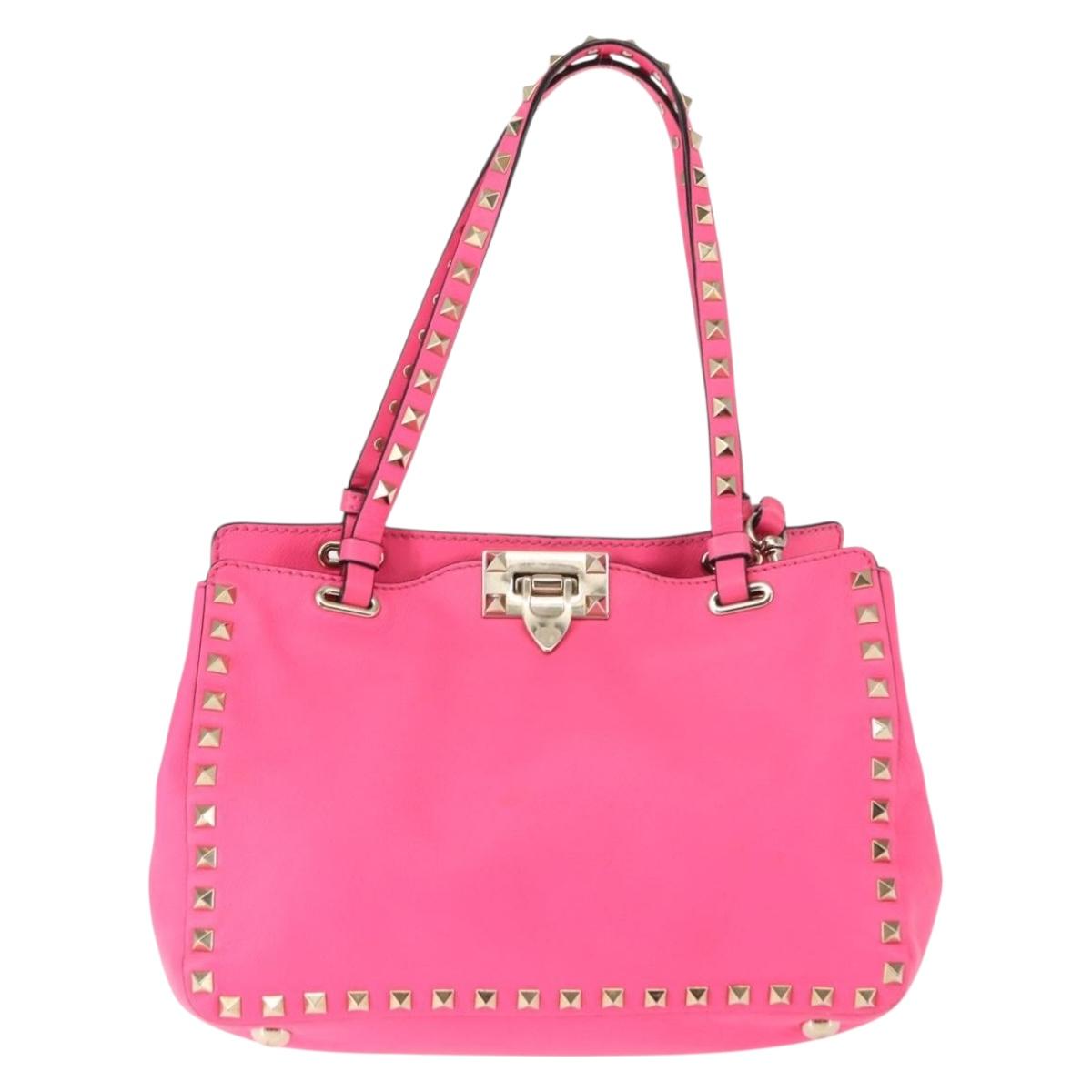 VALENTINO Studs Tote Bag Leather 2way Pink Auth BA6888